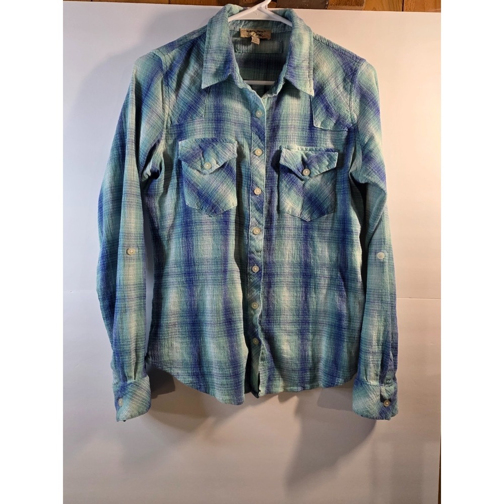 TRIPLE FIVE SOUL WOMENS 90'S VINTAGE BUTTON TAB SLEEVE BUTTON DOWN SZ M 0526-23